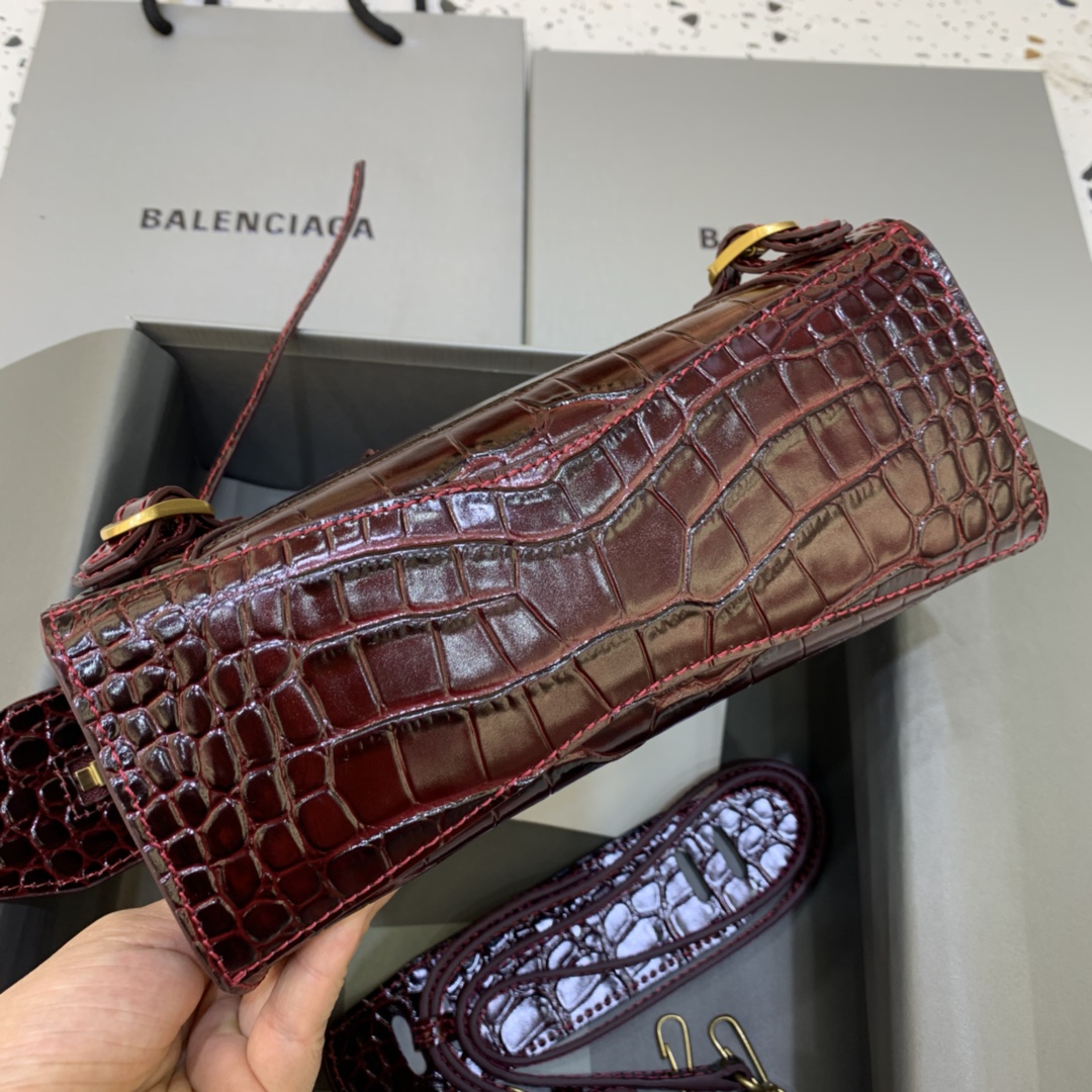 Balenciaga Neo Classic Mini Handbag Crocodile Embossed Shoulder Bag Burgundy